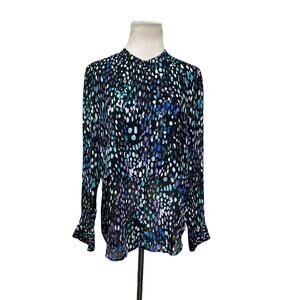 Banana Republic Black Printed Sheer Long Sleeves Button Down Blouse Size PS